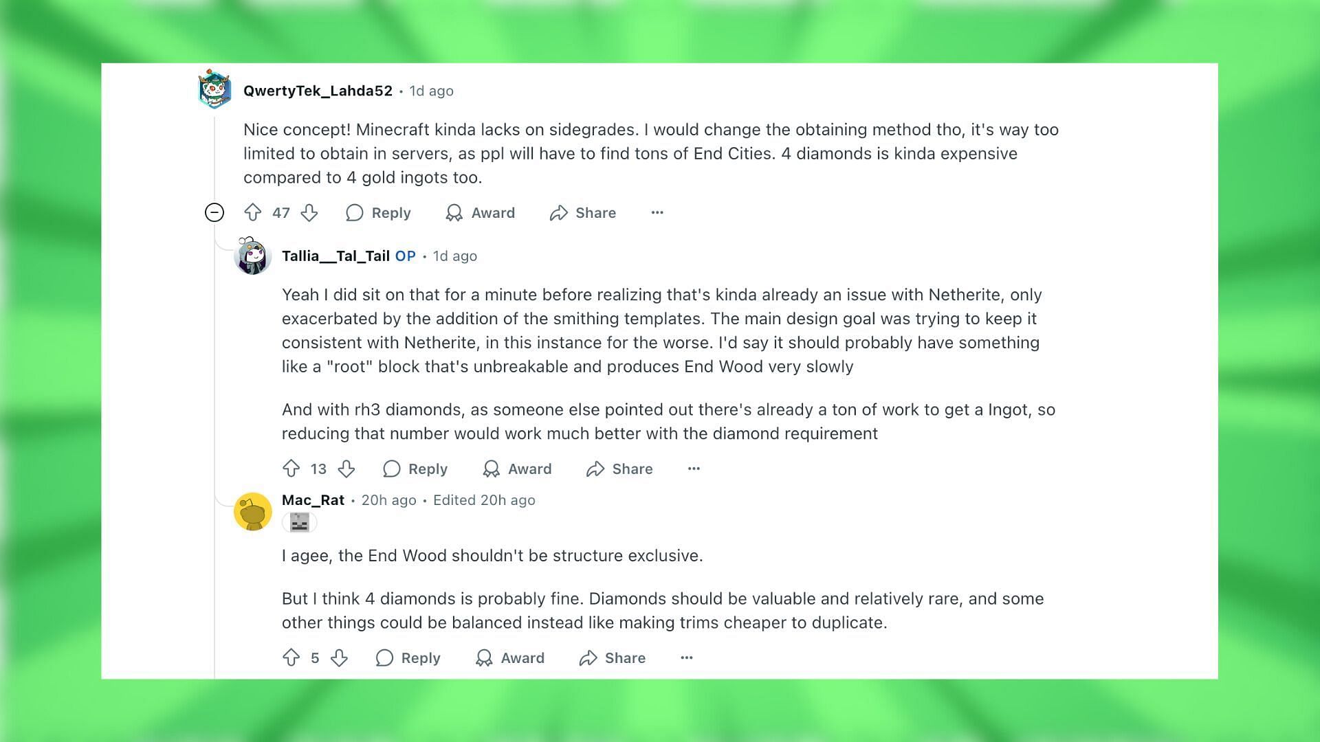 Redditors talk about the Minecraft concept armor set and its possibilites (Image via Reddit)